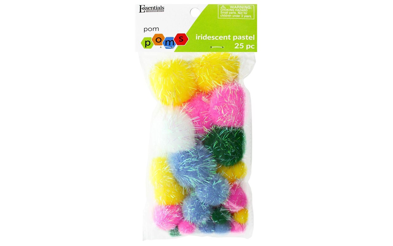Essentials by Leisure Arts Pom Poms - Iridescent Pastel -Assorted Sizes -  25 piece pom poms arts and crafts - colored pompoms for crafts - craft pom  poms - puff balls for crafts
